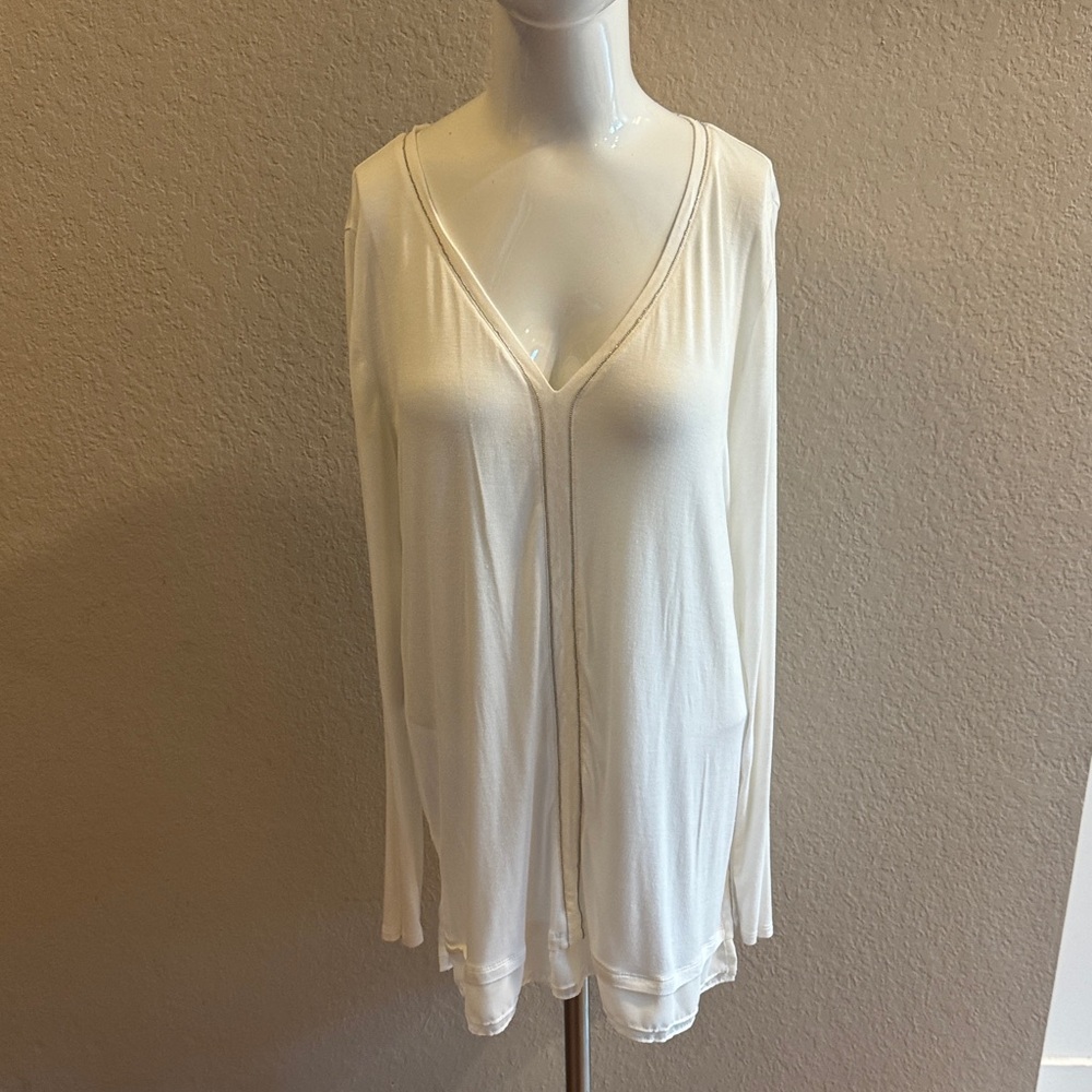 White House Black Market‎ Cream Long Sleeve Top size large
